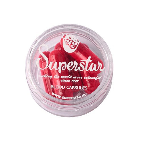 Bloedcapsules nepbloed bloed Superstar Special Effects Special FX SFX Ateljee G Kindergrime Glittertattoos Workshop Webshop uit Dendermonde